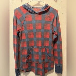 Cuddl Duds Red and Blue Plaid Thermal Hoodie